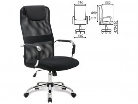 Кресло офисное BRABIX Fit EX-514, с подголовником, хром, черное в Удачном - udachnyj.mebel-nsk.ru | фото