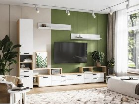 Модульная стенка Санса (дуб сонома/белый) в Удачном - udachnyj.mebel-nsk.ru | фото