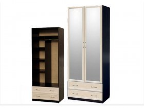 Шкаф двухстворчатый с ящиками с 2-мя зеркалами  (профиль МДФ) в Удачном - udachnyj.mebel-nsk.ru | фото