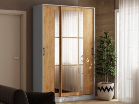 Шкаф-купе 1,4м «Стиль-2» (белый/дуб крафт золотой) в Удачном - udachnyj.mebel-nsk.ru | фото