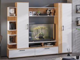Стенка «Дакота» (дуб крафт золотой/белый ясень) в Удачном - udachnyj.mebel-nsk.ru | фото