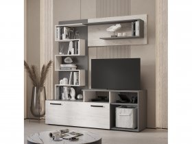 Стенка Евро (графит/дуб крафт белый) в Удачном - udachnyj.mebel-nsk.ru | фото
