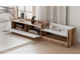Тумба под ТВ Брауни (дуб делано/белый) в Удачном - udachnyj.mebel-nsk.ru | фото